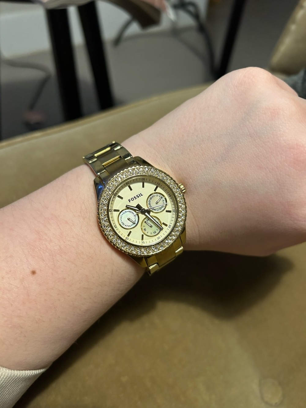 Women’s Fossil Gold-Tone Crystal Accent Watch
